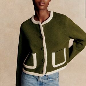 NWT Sezane Olive Jacket with Cream Accents